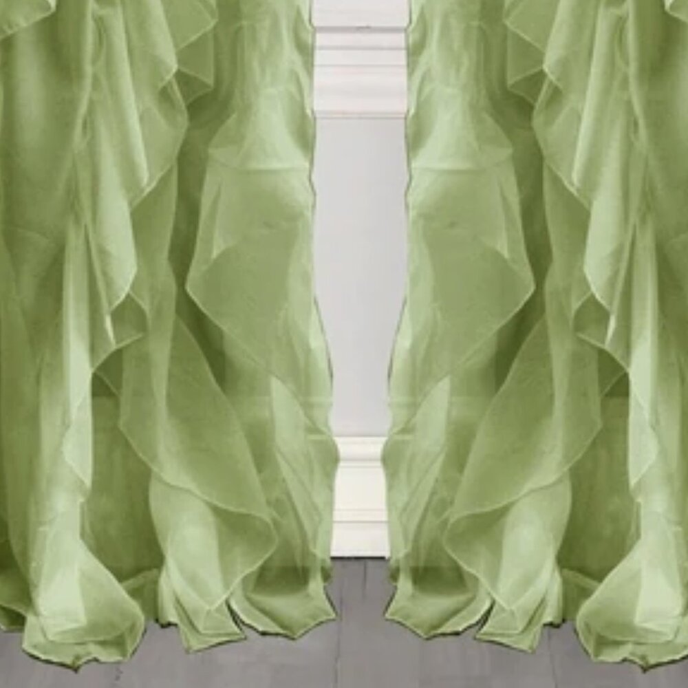(2) Sheer Voile Waterfall Ruffled Tier 96 Inch Single Curtain Panels - Picture 2 of 4